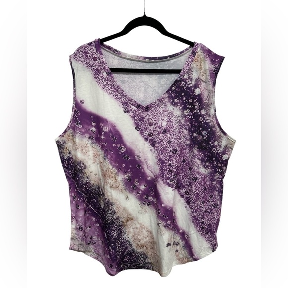 Women’s Casual Tank Top Plus Size 22W Purple Colorblock V-Neck Stripe Print NWOT - Picture 2 of 8
